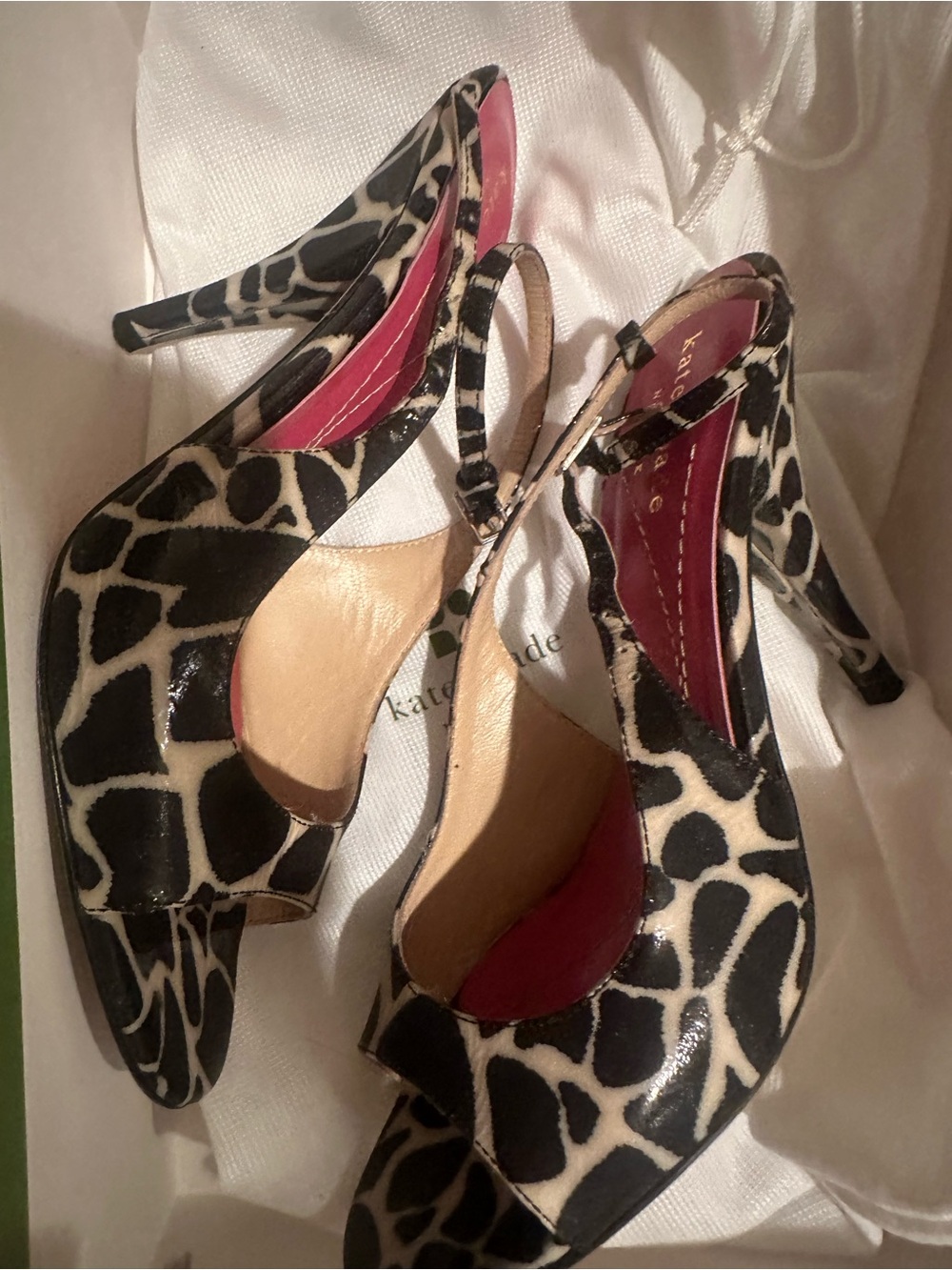 Kate Spade vintage  Black and White Giraffe-Print Slingback Heels 6.5